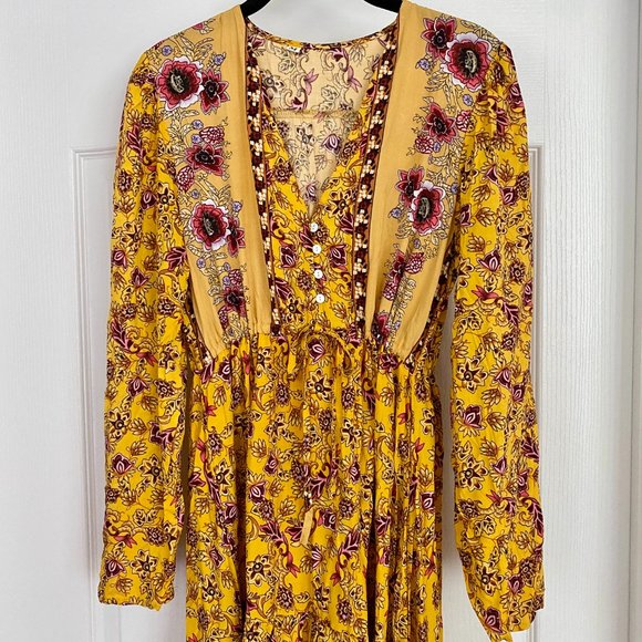 Long Sleeve Yellow Floral Maxi Dress from Shein with Purple Detail - Picture 6 of 14